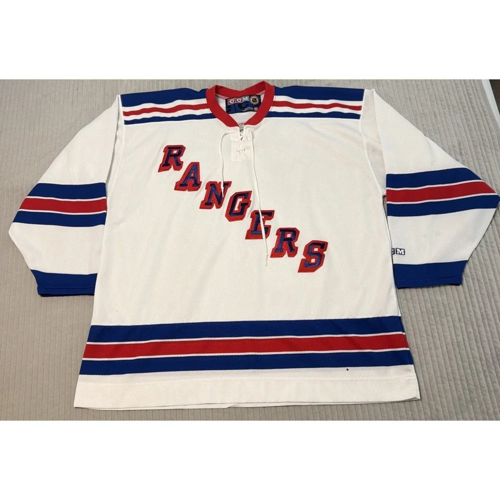 Vintage CCM NY Rangers Hockey Jersey Mens XXL White Mesh Sportswear NHL